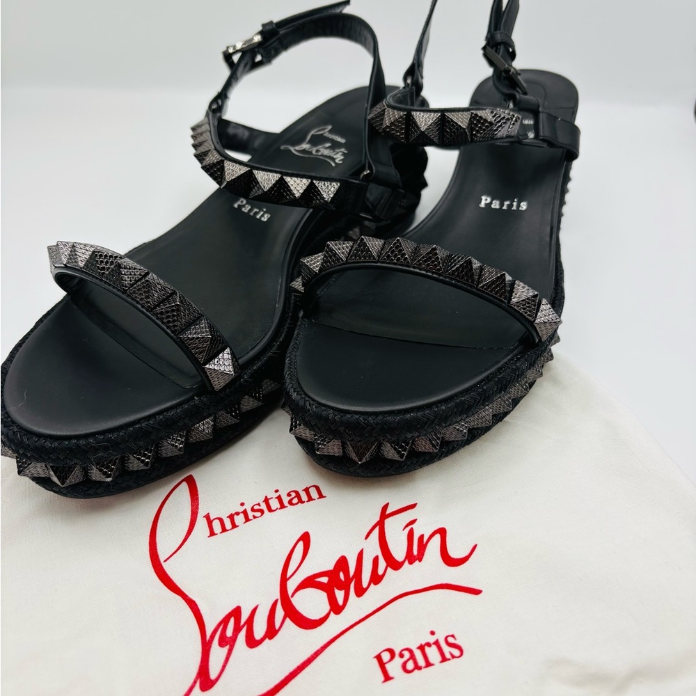 Christian Louboutin Black and Silver Studded Sandals